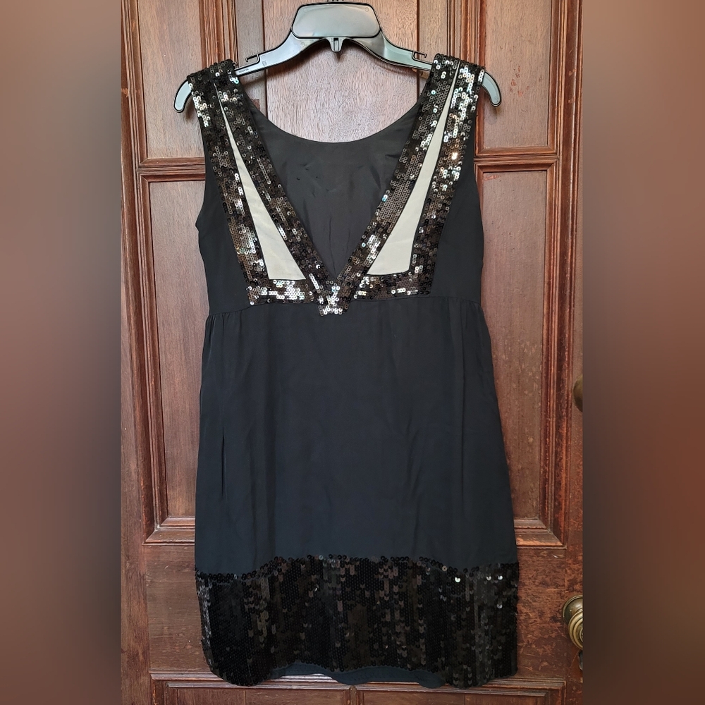 Vintage See By Chloe Black Sequined Silk Mini Dress-Y2k-Size 38/2